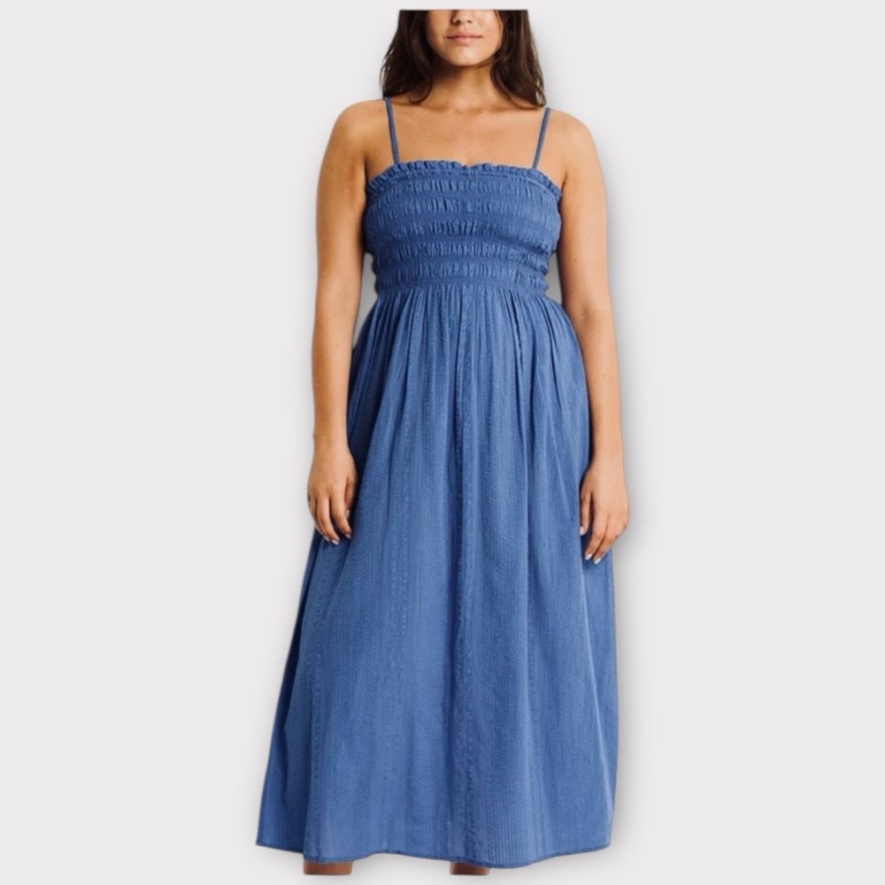 Sea Level Heatwave Bandeau Strapless Cotton Cover-Up Dress in Denim Blue, Medium
